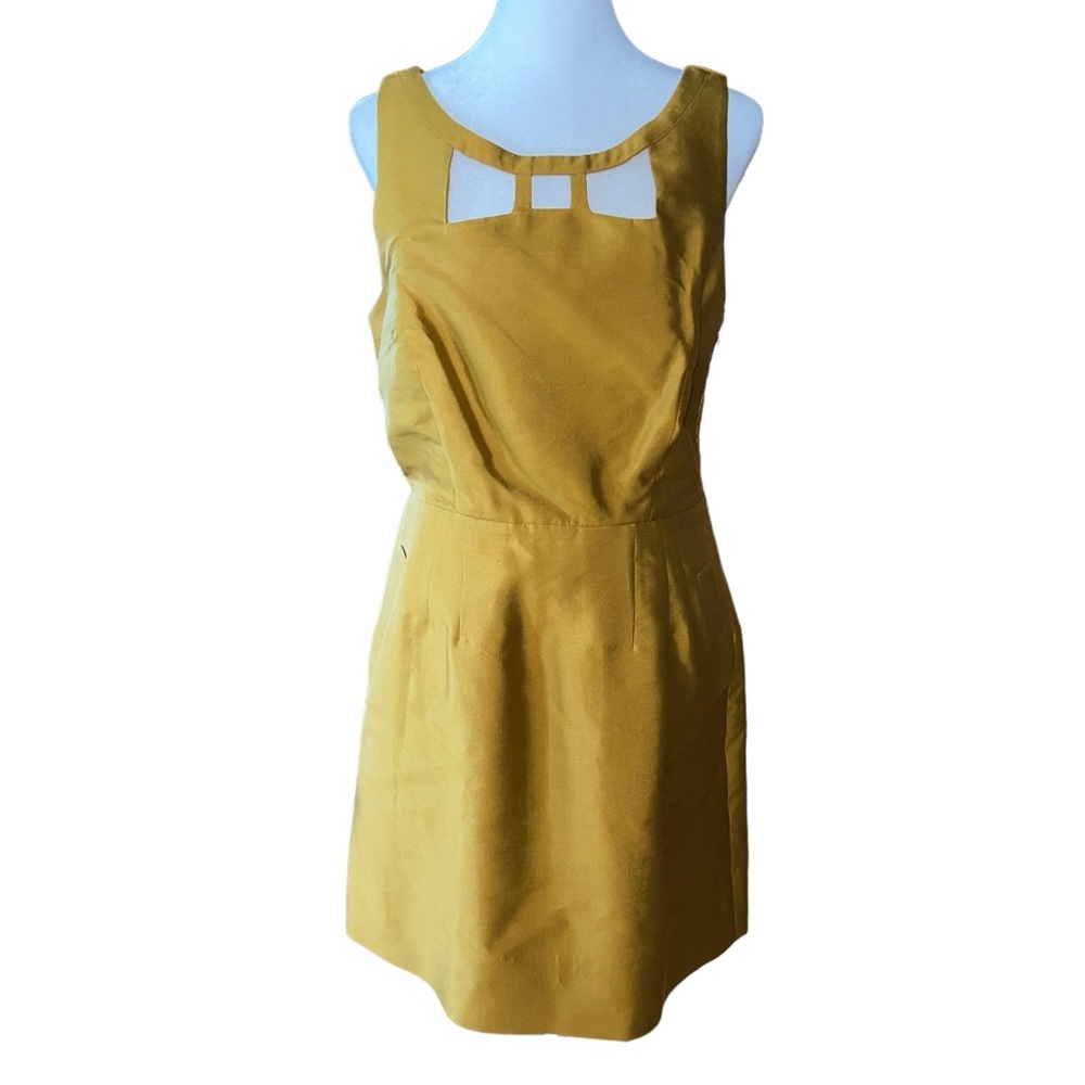 Maeve Gold Silk Wool Blend Sheath Mini Dress Size‎ 8 Crew Neck Sleeveless Lined